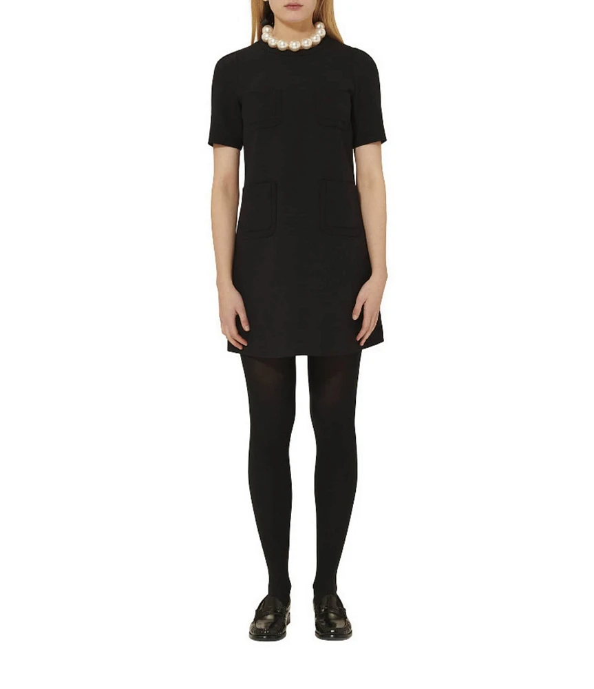 Tara Jarmon Renata Double Knit Round Neck Short Sleeve Sheath Pocketed Dress