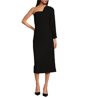 Tara Jarmon Renee Crepe Woven Asymmetrical Sweetheart Neck Single Long Sleeve Midi Sheath Dress