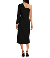 Tara Jarmon Renee Crepe Woven Asymmetrical Sweetheart Neck Single Long Sleeve Midi Sheath Dress