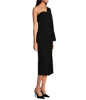 Tara Jarmon Renee Crepe Woven Asymmetrical Sweetheart Neck Single Long Sleeve Midi Sheath Dress