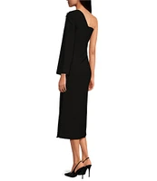 Tara Jarmon Renee Crepe Woven Asymmetrical Sweetheart Neck Single Long Sleeve Midi Sheath Dress