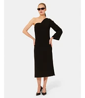 Tara Jarmon Renee Crepe Woven Asymmetrical Sweetheart Neck Single Long Sleeve Midi Sheath Dress