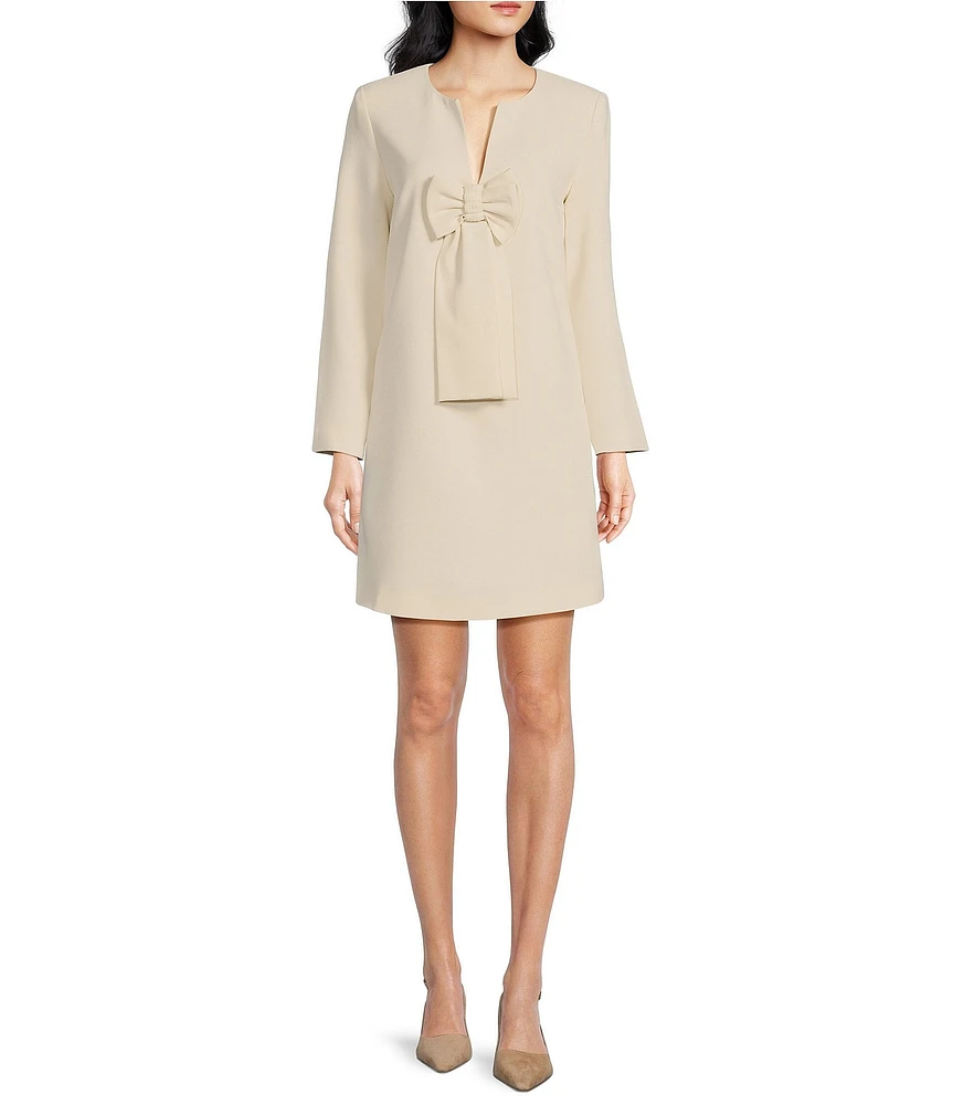 Tara Jarmon Rhonda Woven Crepe V-Neck Long Sleeve Bow Dress