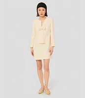 Tara Jarmon Rhonda Woven Crepe V-Neck Long Sleeve Bow Dress