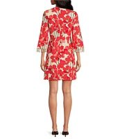 Tara Jarmon Rivanne Floral Print Round Neck Elbow Sleeve Beaded Fringe Dress