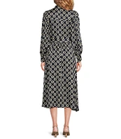 Tara Jarmon Rivoltina Satin Floral Print Notch Collar Long Sleeve Button Front Midi Dress