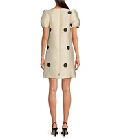 Tara Jarmon Romina Dot Print V-Neck Short Puff Sleeves Dress