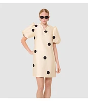 Tara Jarmon Romina Dot Print V-Neck Short Puff Sleeves Dress