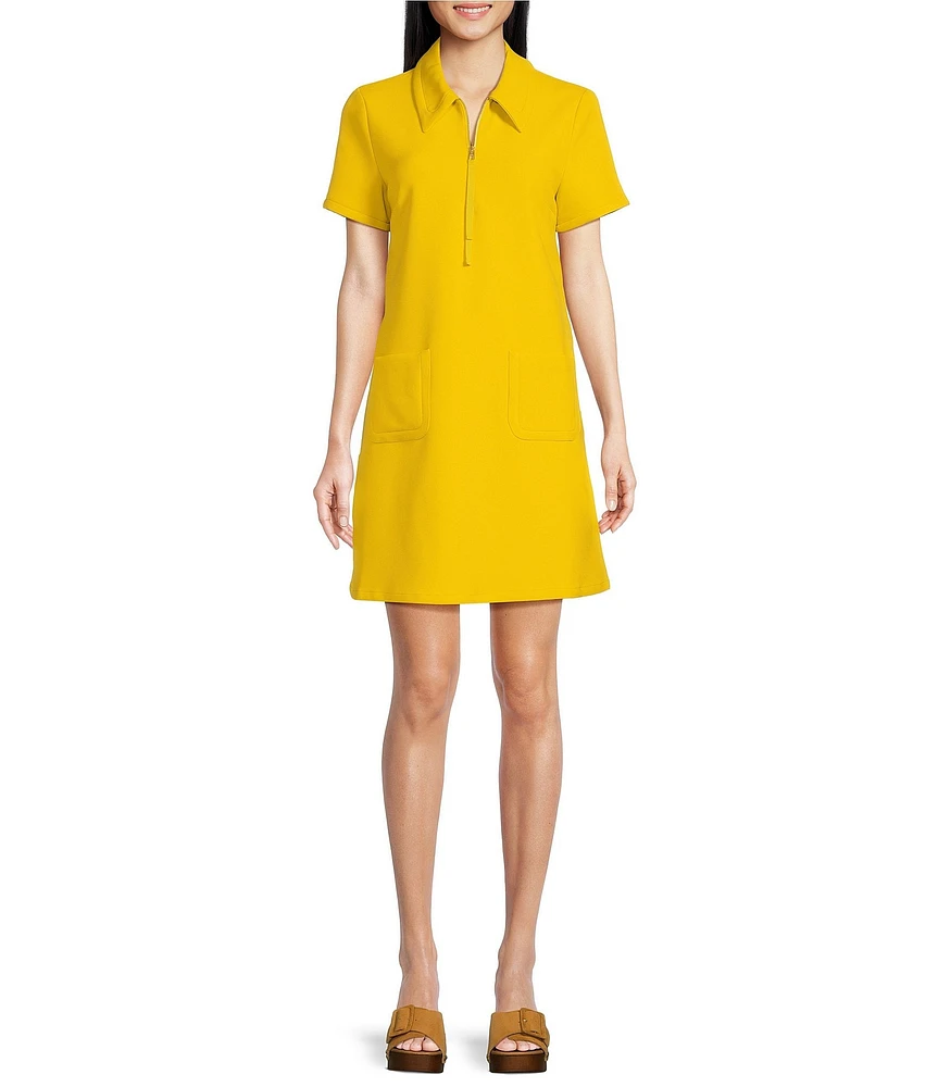 Tara Jarmon Rubina Solid Woven Point Collar Short Sleeve Shirt Dress