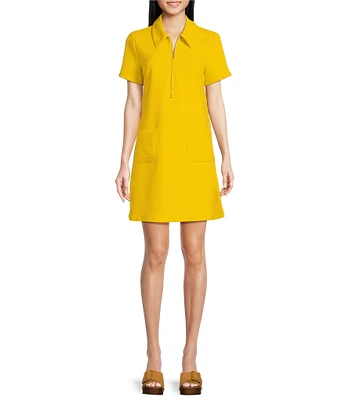 Tara Jarmon Rubina Solid Woven Point Collar Short Sleeve Shirt Dress