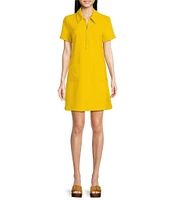 Tara Jarmon Rubina Solid Woven Point Collar Short Sleeve Shirt Dress