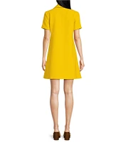 Tara Jarmon Rubina Solid Woven Point Collar Short Sleeve Shirt Dress