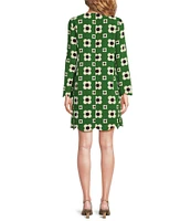 Tara Jarmon Ruoda Crepe Floral Print Bateau Neck Long Sleeve Scallop Trim Shift Dress