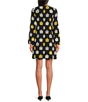 Tara Jarmon Ruoda Crepe Woven Flame Print Round Neck Long Sleeves Shift Dress