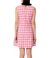 Tara Jarmon Russel Woven Gingham Round Neck Sleeveless A-Line Dress