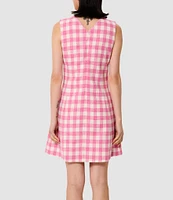 Tara Jarmon Russel Woven Gingham Round Neck Sleeveless A-Line Dress