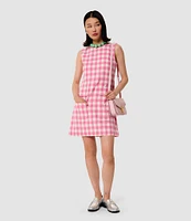 Tara Jarmon Russel Woven Gingham Round Neck Sleeveless A-Line Dress