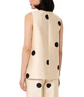 Tara Jarmon Topaze Dotted Duchess Satin V-Neck Sleeveless Bow Top