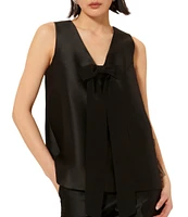 Tara Jarmon Topaze Satin V-Neck Bow Sleeveless Top