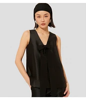 Tara Jarmon Topaze Satin V-Neck Bow Sleeveless Top