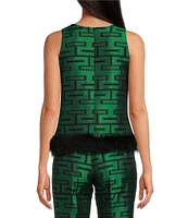 Tara Jarmon Twiggy Jacquard Graphic Print Round Neck Sleeveless Feather Hem Top