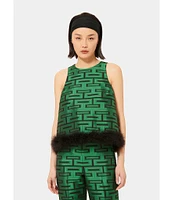 Tara Jarmon Twiggy Jacquard Graphic Print Round Neck Sleeveless Feather Hem Top