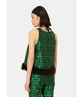 Tara Jarmon Twiggy Jacquard Graphic Print Round Neck Sleeveless Feather Hem Top