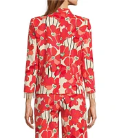 Tara Jarmon Valensole Floral Print Notch Lapel Bracelet Sleeve Beaded Fringe Jacket