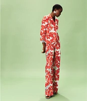 Tara Jarmon Valensole Floral Print Notch Lapel Bracelet Sleeve Beaded Fringe Jacket