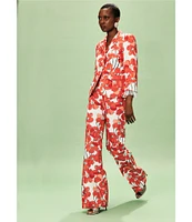 Tara Jarmon Valensole Floral Print Notch Lapel Bracelet Sleeve Beaded Fringe Jacket