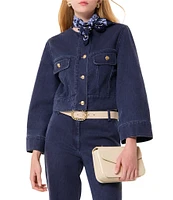 Tara Jarmon Vick Denim Round Neck Long Bell Sleeve Crop Jean Jacket