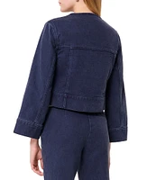 Tara Jarmon Vick Denim Round Neck Long Bell Sleeve Crop Jean Jacket