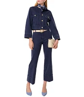 Tara Jarmon Vick Denim Round Neck Long Bell Sleeve Crop Jean Jacket