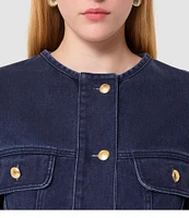 Tara Jarmon Vick Denim Round Neck Long Bell Sleeve Crop Jean Jacket