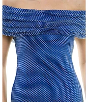 Taylor Fish Net Sequin Cowl Neck Short Cap Sleeve Mini Dress