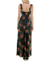 Taylor Floral Print Chiffon V-Neck Sleeveless Ruffle High Low Hem Midi Dress