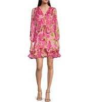 Taylor Floral V-Neck Long Sleeve Tiered Ruffle Hem Dress