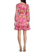 Taylor Floral V-Neck Long Sleeve Tiered Ruffle Hem Dress