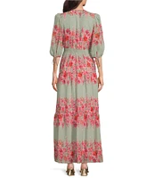 Taylor Floral V-Neck Smock Waist Elbow Length Sleeve Maxi Dress