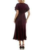 Taylor Flutter Sleeve Empire Waist Stretch Satin A-Line Midi Dress