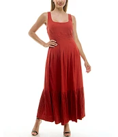 Taylor Square Neck Sleeveless Ruddle Hem Side Pocket Drop Waist Maxi Dress