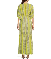 Taylor Striped V-Neckline Elbow Length Sleeve Tiered Bottom Maxi Dress