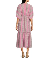 Taylor Striped V-Neckline Elbow Length Sleeve Tiered Bottom Maxi Dress