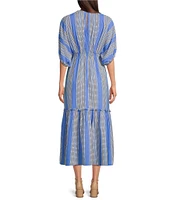 Taylor Striped V-Neckline Elbow Length Sleeve Tiered Bottom Maxi Dress