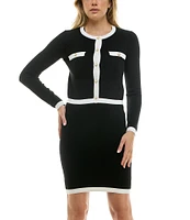 Taylor Sweater Knit Scoop Neck Long Sleeve Contrast Trim 2-Piece Sweater Jacket Dress