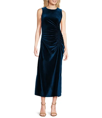 Taylor Velvet Scoop Neck Sleeveless Gathered Side Dress