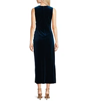 Taylor Velvet Scoop Neck Sleeveless Gathered Side Dress