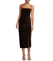 Taylor Velvet Square Neck Sleeveless Gathered Side Slit Dress