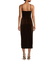 Taylor Velvet Square Neck Sleeveless Gathered Side Slit Dress