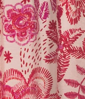 TCEC Floral Print Embroidered Sailor Collared Button Front Dress